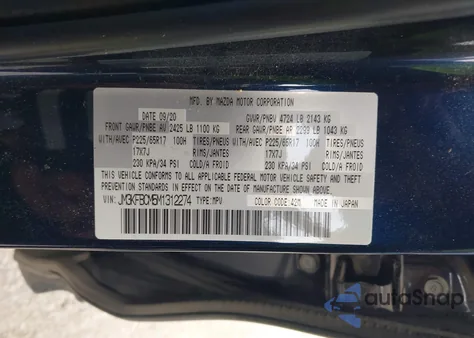 2021 Mazda Cx-5 Touring from USA, damaged, VIN JM3KFBCM5M1312274